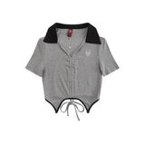 Women T-shirt Short-Sleeved T-shirt Girls Slim Fit V-neck Embroidery Short Summer
