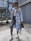 Plaid Trench Coat Fashionable Lengthened Plaid Shirt Women's Coat