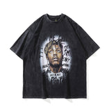 Men T Shirt Worn Looking Washed-out Cartoon Printed Short Sleeve T-shirt for Men and Women
