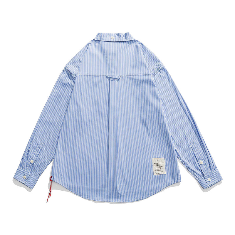 Men Long Sleeved T Shirt Vertical Striped Long Sleeve Shirt Men's Casual round Hem Shirt Loose Outer Fashion