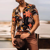Men Shirt Men's Casual Shirt Loose Printed Short Sleeve Cardigan
