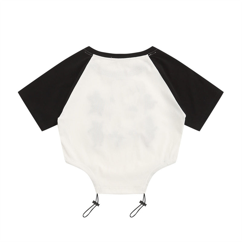 Women T-shirt Short T-shirt Girls Summer round Neck Raglan Sleeves