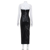 Women Desses Solid Color PU Leather Skirt Skinny Hip Skirt Dress