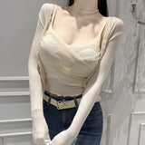 Women Long Sleeve Shirt Vest Long Sleeve Cardigan Jacket Short