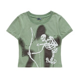 Women T-shirt Printed Short-Sleeved T-shirt Casual Summer round Neck Cotton