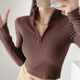 Women T-shirt Autumn and Winter Long Sleeves Knitted Top Women's T-shirt Solid Color Bottoming Shirt