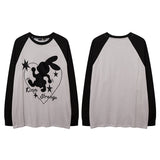 Men Long Sleeve Shirt Letter Embroidered Vintage Distressed Long Sleeve T-shirt Men and Women Loose Couple