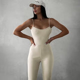 Women Jumpsuit Sports Yoga U-Shaped Spaghetti Straps Sleeveless One-Piece Trousers