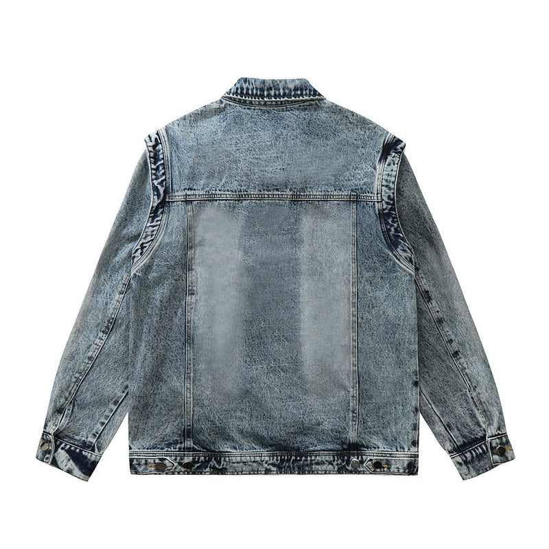 Men Denim Jacket Wash Water Denim Jacket Men's Loose Lapels Zip Jacket
