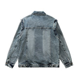 Men Denim Jacket Wash Water Denim Jacket Men's Loose Lapels Zip Jacket