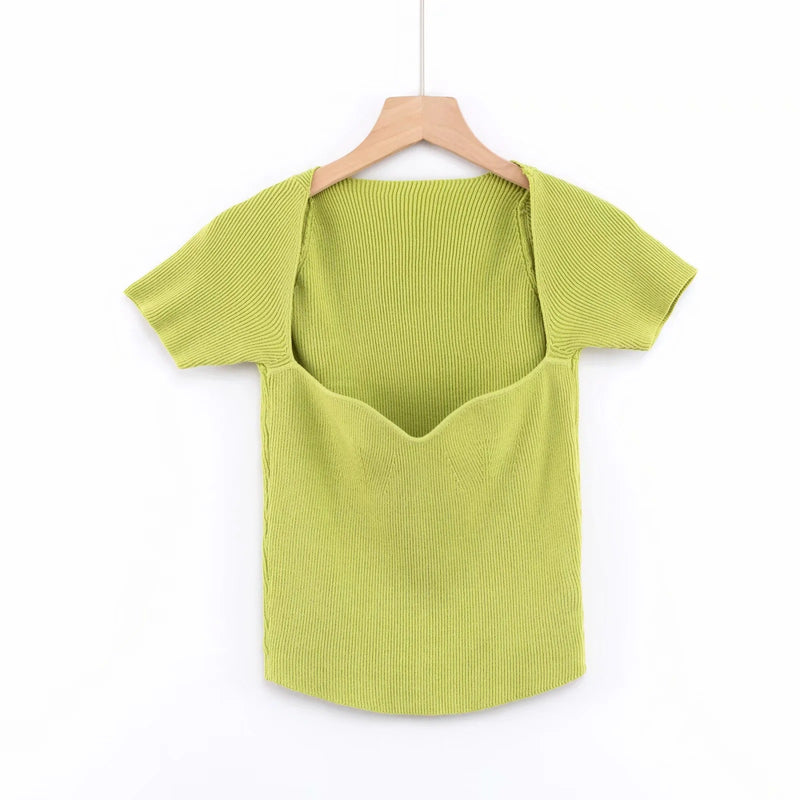 Women T-Shirt Summer Slim Fit Short Sleeve Knitted T-shirt