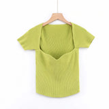Women T-Shirt Summer Slim Fit Short Sleeve Knitted T-shirt
