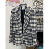Plaid Trench Coat Autumn and Winter Thickening Women's Korean-Style Long Sleeve Single Breasted