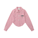 Women Long Sleeve Shirt Short Plaid Shirt Female Long Sleeve Shirt