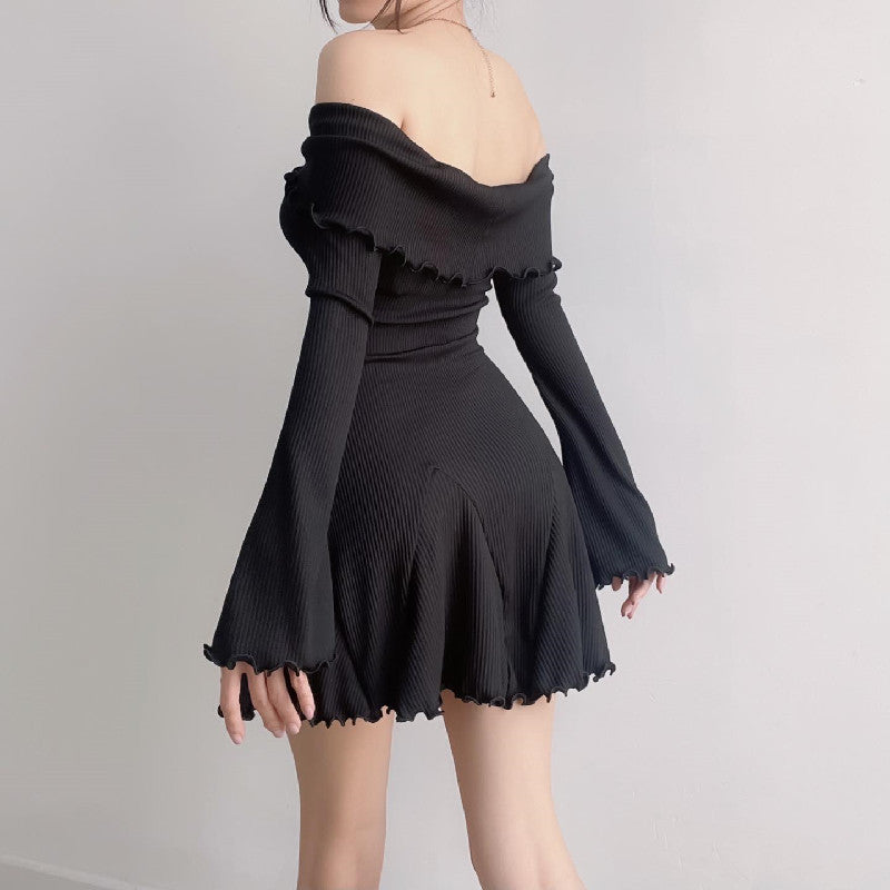 Women Dresses Sexy Strapless Long Sleeve Knitted Dress