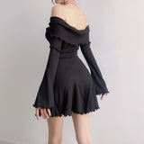 Women Dresses Sexy Strapless Long Sleeve Knitted Dress