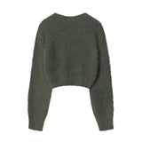 Women Sweater Short Sweater Girls' Autumn Solid Color Long Sleeve Sweater