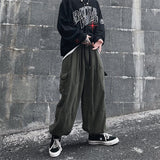 Men Sweatpants Straight Loose-Fitting Wide-Leg Trousers Drawstring Drape Ankle Banded Pants