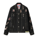 Men Denim Jacket Men's Loose Hole Denim Camouflage Coat