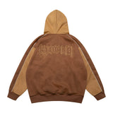 Men Fleece Lined Hoodie Cardigan Sweater Men's Winter Loose Color Contrast Patchwork Embroidered Letters