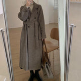 Plaid Trench Coat Autumn Loose Long Houndstooth Woolen Coat for Women