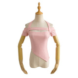 Women T-Shirt Short Sleeve Halterneck T-shirt Top