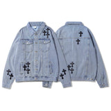 Men Denim Jacket Embroidered Washed Jeans Men's Ins Loose Jacket