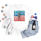 National Flag Day T Shirts Summer round Neck T-shirt Women's Short Sleeve Independence Day Women
