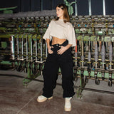 Women Cargo Pants Vintage Zipper Pocket Overalls