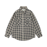 Men Long Sleeved T Shirt Plaid Long Sleeve Shirt Men Ins Spring and Autumn Letter Embroidery Loose Casual Jacket