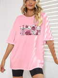 Drinking Print Oversized T-shirt Casual Crew Neck Drop