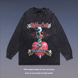 Men Long Sleeve Shirt Punk Vintage Printed Washed Long Sleeve T-shirt for Men and Women