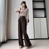 Palazzo Pants Straight Casual Suit Pants Women's Solid Color High Waist Wide Leg Pants Long