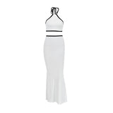 Women Dresses Summer Backless Sheath Split Skirt Casual Suit