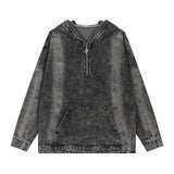 Men Denim Jacket Hooded Sweater Men's Washed Distressed Pullover Denim Clothing Autumn