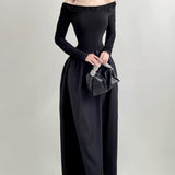 Women Dresses Fall off-Shoulder Slim Fit Elegant Dress Stitching Dress