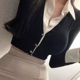 Women Long Sleeve Shirt Short Design Patchwork Top