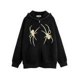 Men Hoodie Hooded Coat with Masked Zipper Men's Spider Web Puff Print Cardigan Sweater