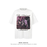 American vintage street T-shirt retro character print men's loose top