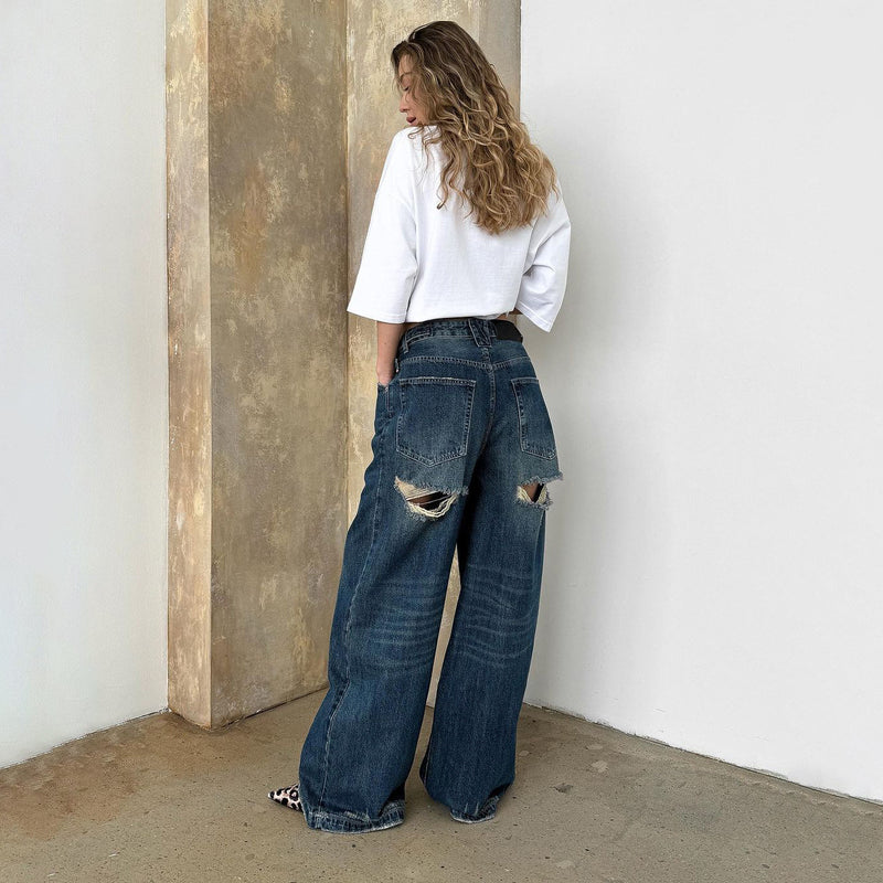 Women Cargo Pants Ripped Jeans Women's Spring and Autumn Design Pants