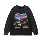 Men Long Sleeve Shirt Vintage Printed Washed Long Sleeve Bottoming T-shirt Men and Women Retro Loose
