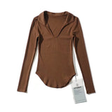 Women T-Shirt Autumn Long Sleeve Lapel V-Shaped Women's T-shirt