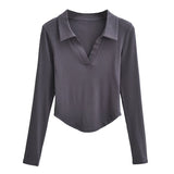 Women T-Shirt Long Sleeve Slim Fit Pullover High Waist Short Women's T-shirt