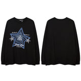 Men Long Sleeve Shirt Denim Embroidered Couple Long Sleeve Bottoming T-shirt Idle Style Men and Women