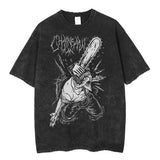 Anime Chainsaw Man Acid Tshirt Retro Vintage Washed
