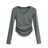 Women T-Shirt Spring and Autumn Women's Slim V-neck Long-Sleeved T-shirt