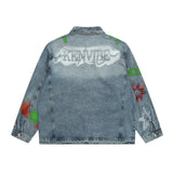 Men Denim Jacket Letter Printing Denim Clothes Jacket Male Vibe Loose Denim Jacket