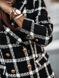 Plaid Trench Coat Autumn and Winter Long Sleeve Suit Collar Double Breasted Woolen Coat