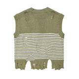Women Vest Ripped Striped Knitted Vest for Girls Short Summer Sleeveless