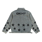 Men Denim Jacket XINGX Embroidered Stitching Denim Clothes Jacket Men's Autumn and Winter Washed and Worn Coat